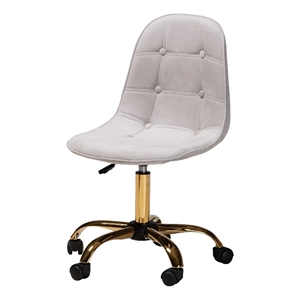 baxton studio kabira grey velvet fabric and gold metal swivel office chair
