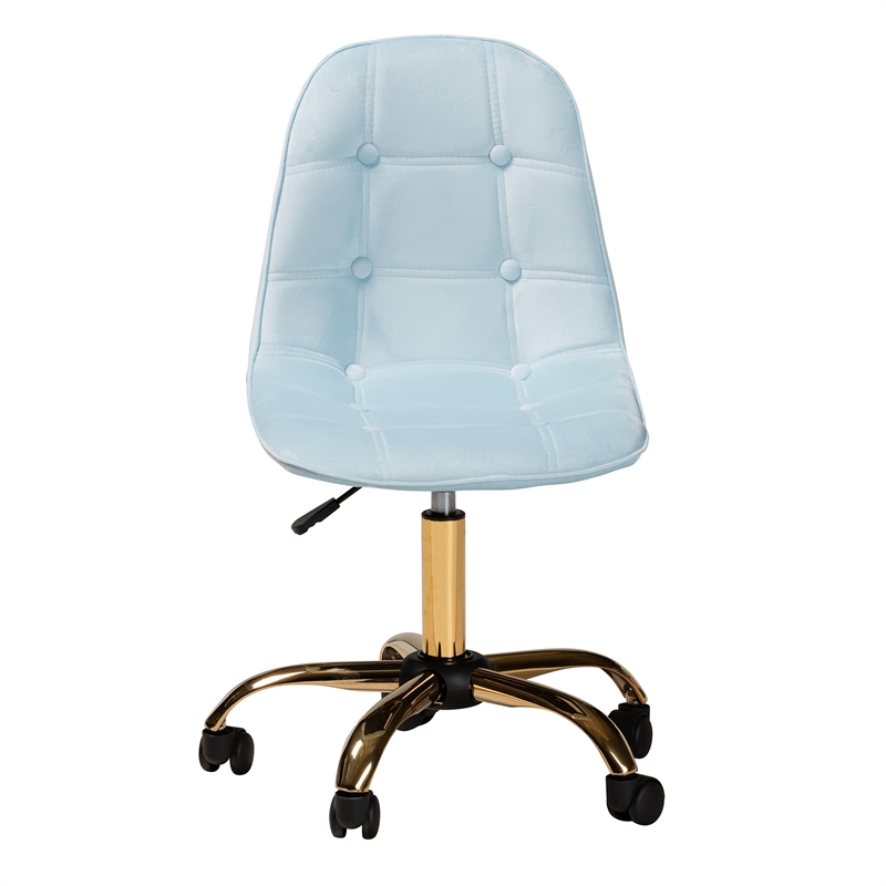Baxton Studio Kabira Aqua Velvet Fabric and Gold Metal Swivel Office chair