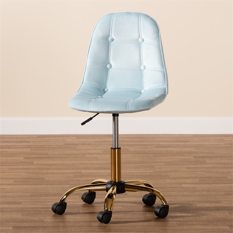 Baxton Studio Kabira Aqua Velvet Fabric and Gold Metal Swivel Office chair