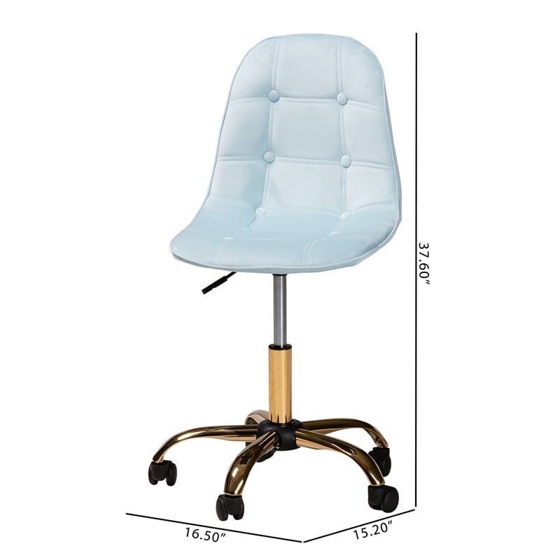 Baxton Studio Kabira Aqua Velvet Fabric and Gold Metal Swivel Office chair