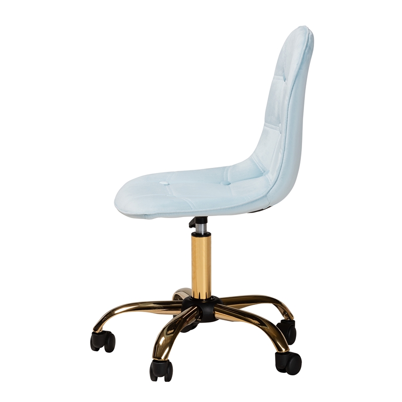 Baxton Studio Kabira Aqua Velvet Fabric and Gold Metal Swivel Office chair