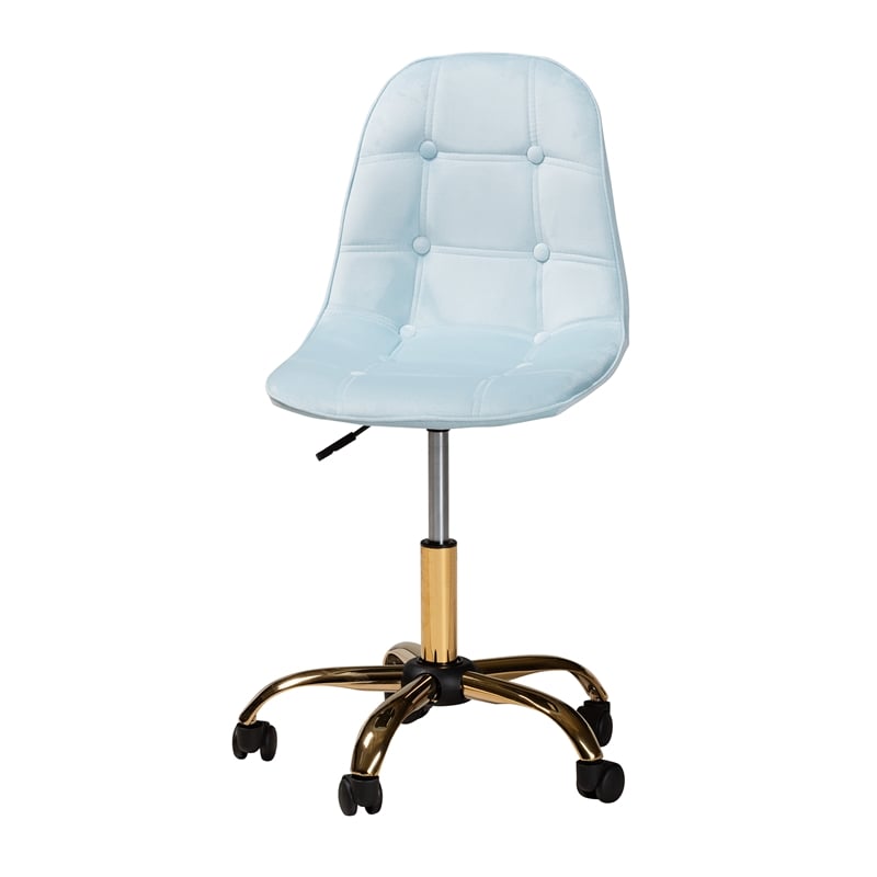Baxton Studio Kabira Aqua Velvet Fabric and Gold Metal Swivel Office chair
