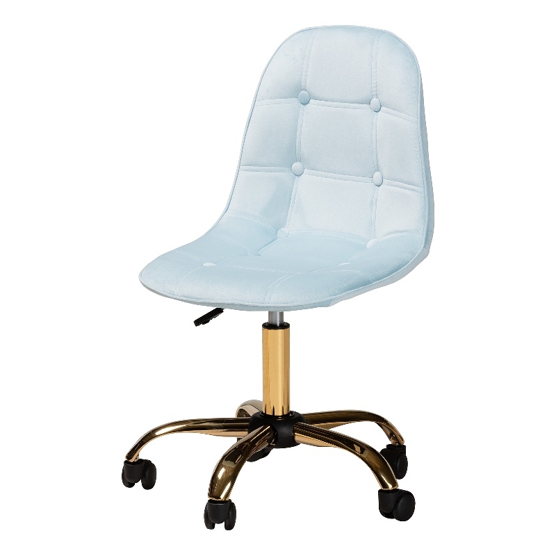 Baxton Studio Kabira Aqua Velvet Fabric and Gold Metal Swivel Office chair