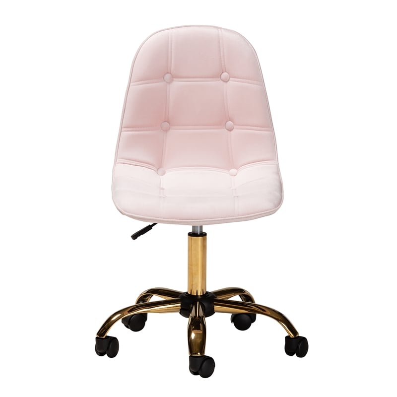 Baxton Studio Kabira Pink Velvet Fabric and Gold Metal Swivel Office chair