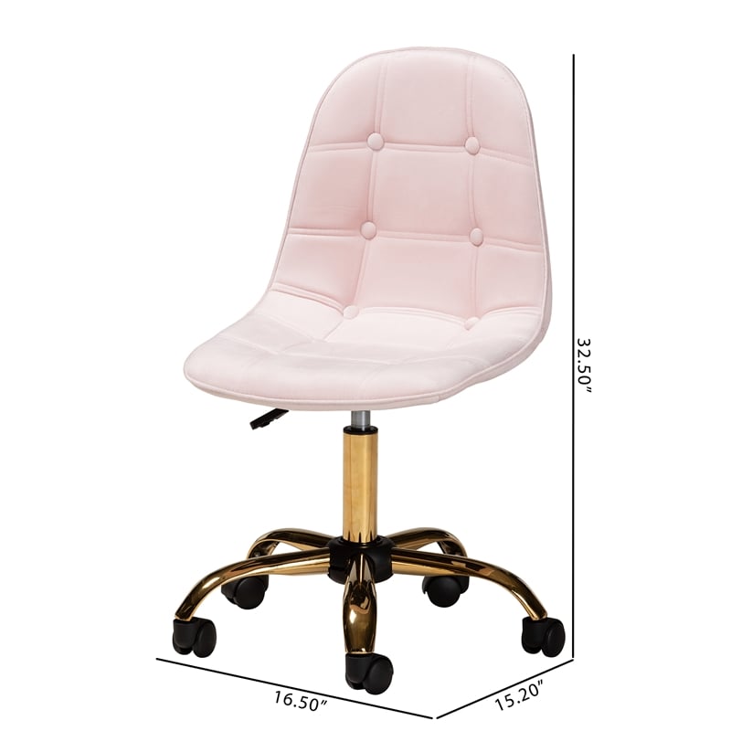 Baxton Studio Kabira Pink Velvet Fabric and Gold Metal Swivel Office chair