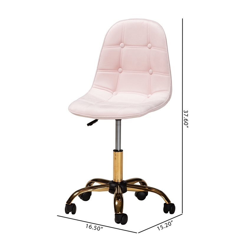 Baxton Studio Kabira Pink Velvet Fabric and Gold Metal Swivel Office chair