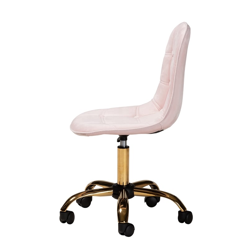 Baxton Studio Kabira Pink Velvet Fabric and Gold Metal Swivel Office chair