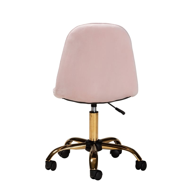 Baxton Studio Kabira Pink Velvet Fabric and Gold Metal Swivel Office chair