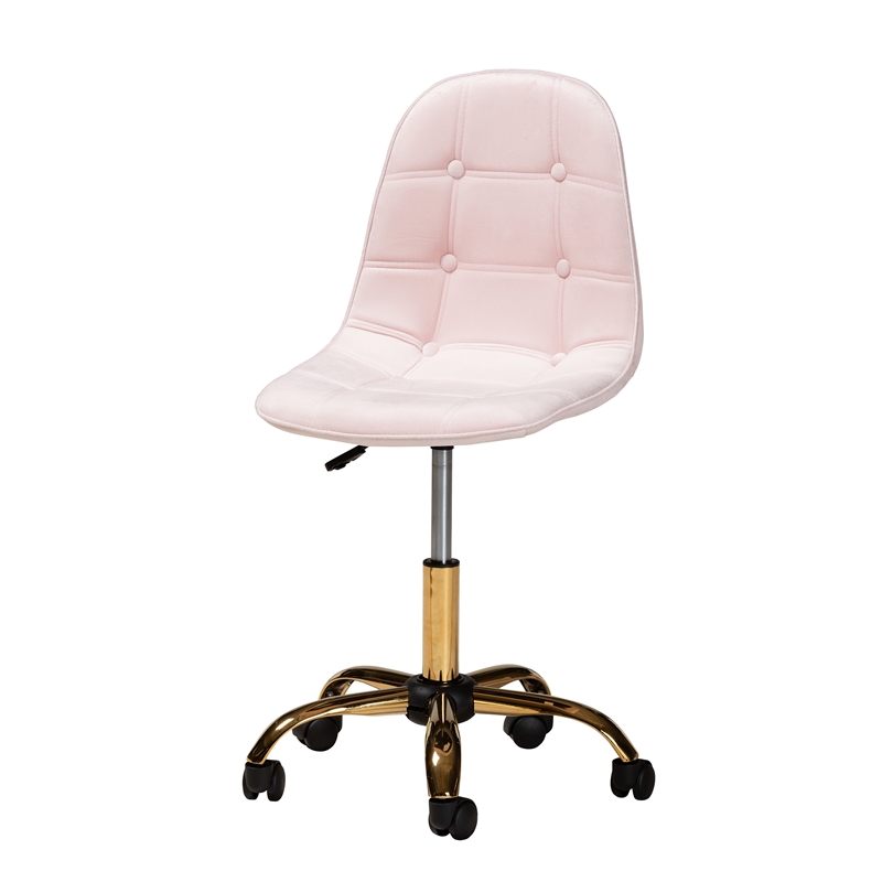 Baxton Studio Kabira Pink Velvet Fabric and Gold Metal Swivel Office chair