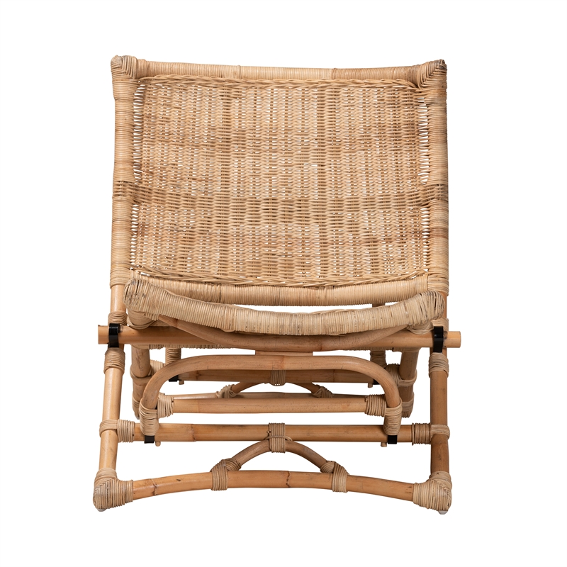 Baxton Studio Herrara Natural Brown Antique Rattan Foldable Lounge Chair