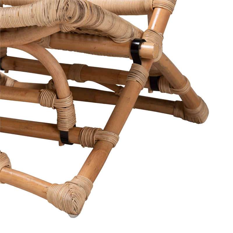 Baxton Studio Herrara Natural Brown Antique Rattan Foldable Lounge Chair