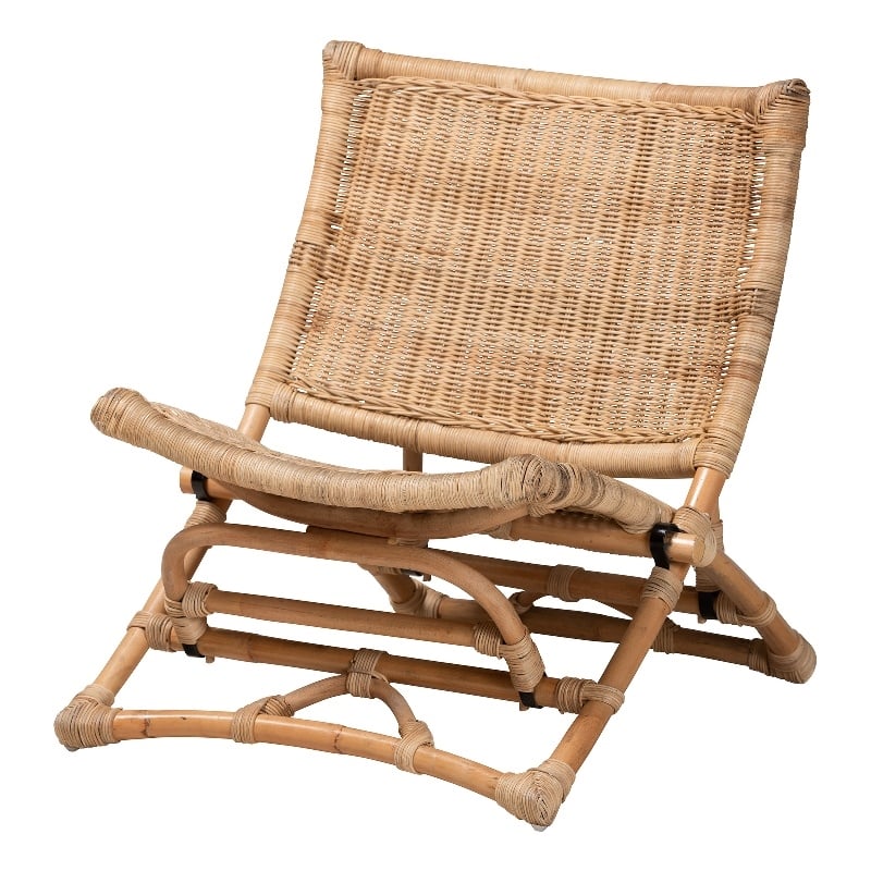 Baxton Studio Herrara Natural Brown Antique Rattan Foldable Lounge Chair