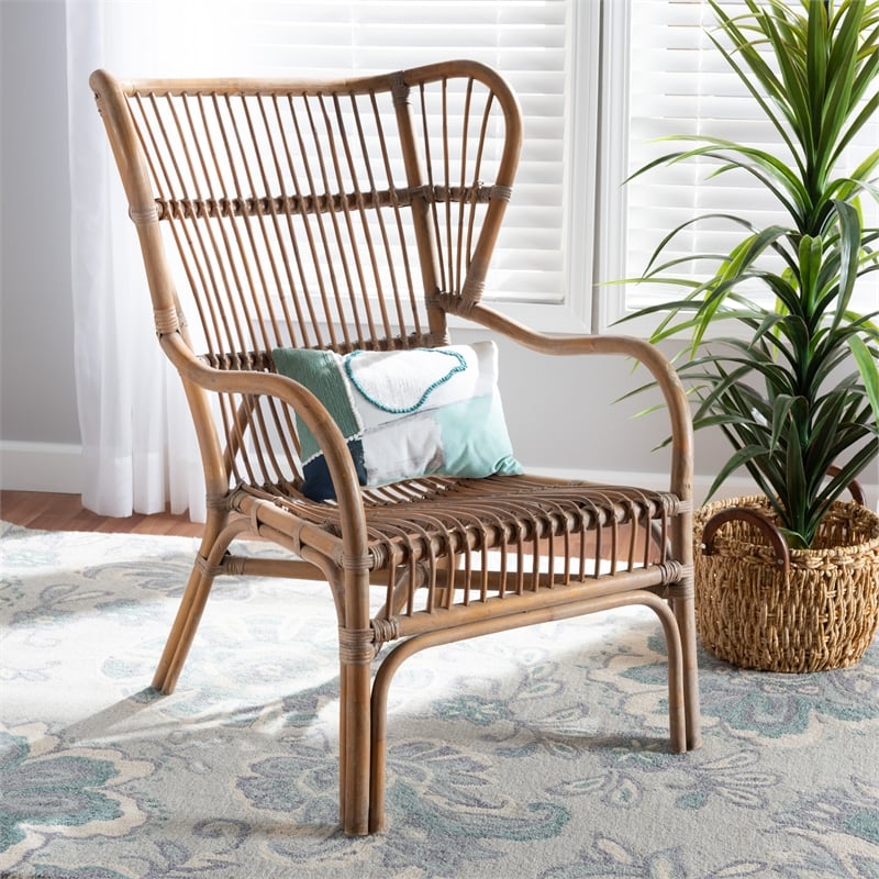 Baxton Studio Lamaria Modern Bohmenian Natural Brown Antique Rattan Armchair