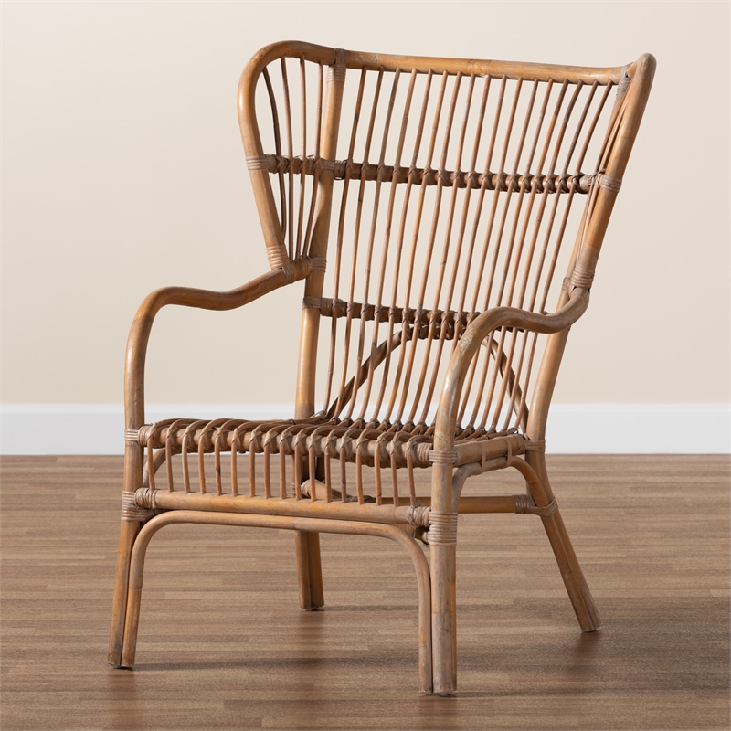 Baxton Studio Lamaria Modern Bohmenian Natural Brown Antique Rattan Armchair
