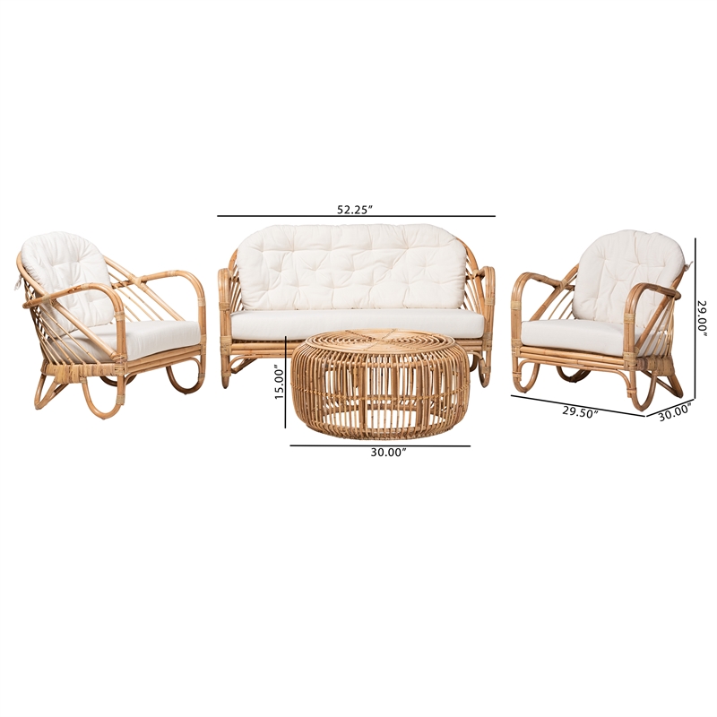 Baxton Studio Aliane Natural Brown Antique Rattan 4-Piece Living Room Set