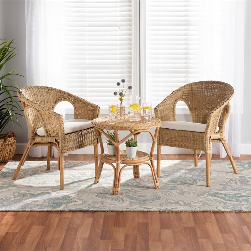 Baxton Studio Abbey Natural Brown Antique Rattan 3-Piece Living Room Set