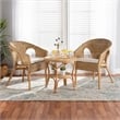 Baxton Studio Abbey Natural Brown Antique Rattan 3-Piece Living Room Set