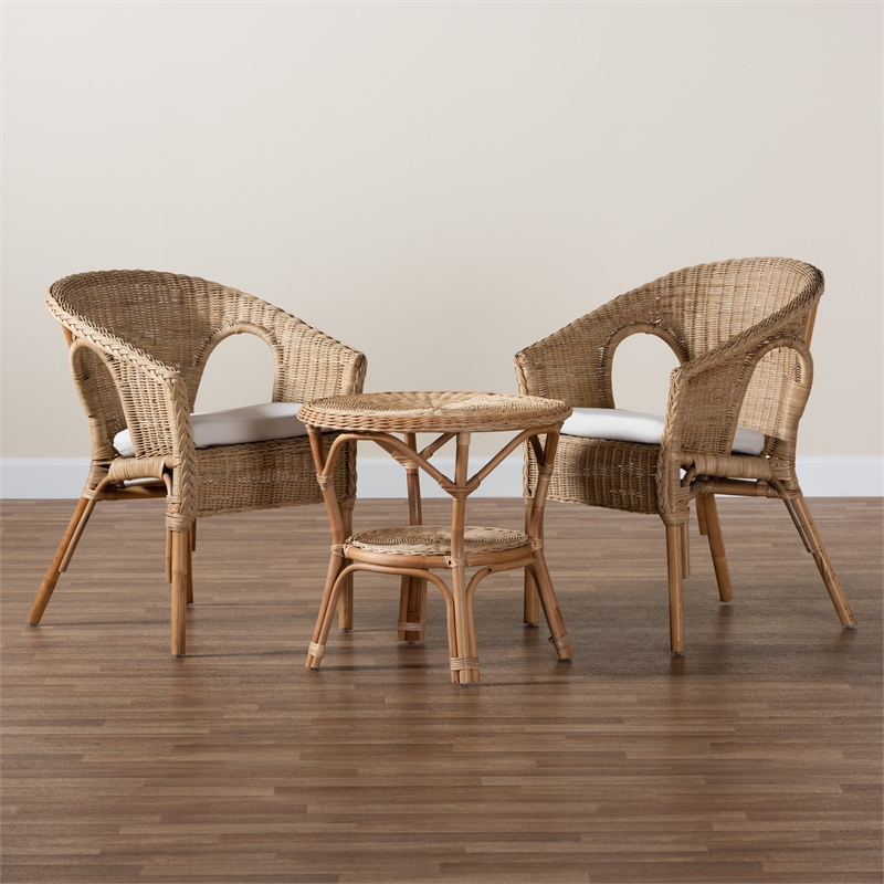 Baxton Studio Abbey Natural Brown Antique Rattan 3-Piece Living Room Set