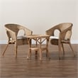 Baxton Studio Abbey Natural Brown Antique Rattan 3-Piece Living Room Set