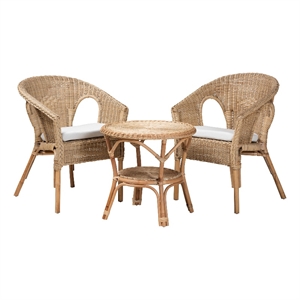 Baxton Studio Abbey Natural Brown Antique Rattan 3-Piece Living Room Set