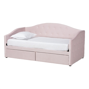 baxton studio mansi light pink velvet fabric twin size 2-drawer daybed