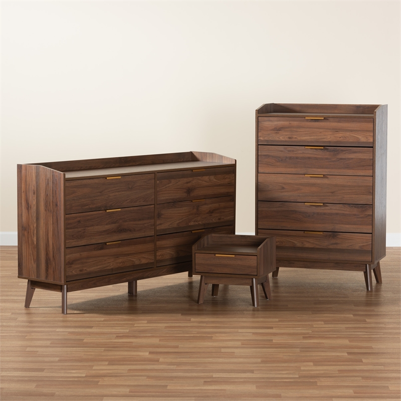 Baxton Studio Lena Walnut Brown Finished Wood 3-Piece Storage Set