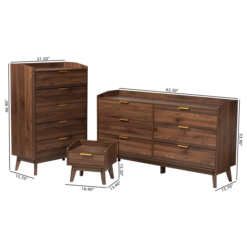 Baxton Studio Lena Walnut Brown Finished Wood 3-Piece Storage Set