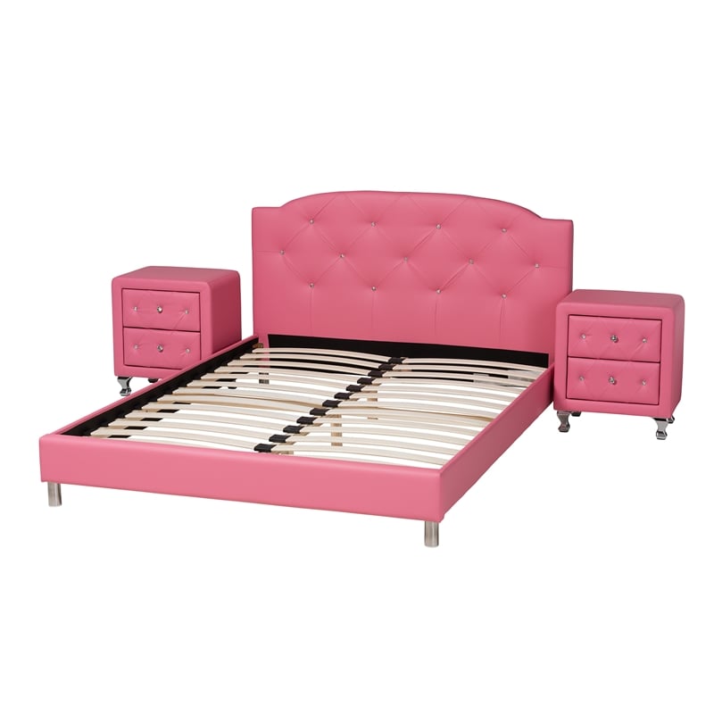 Baxton Studio Canterbury Pink Faux Leather Upholstered Full Size Bedroom Set