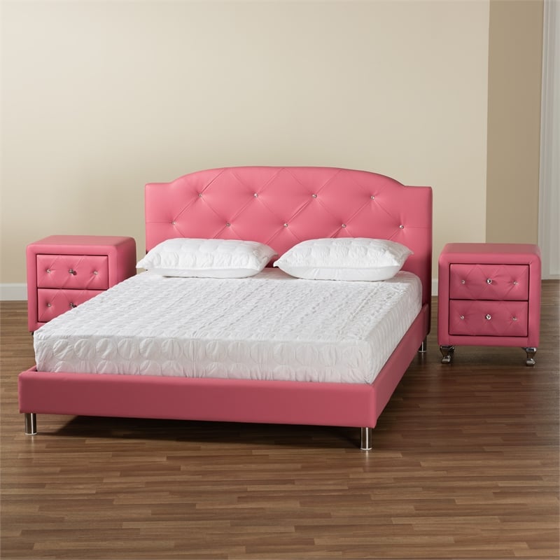 Baxton Studio Canterbury Pink Faux Leather Upholstered Full Size Bedroom Set