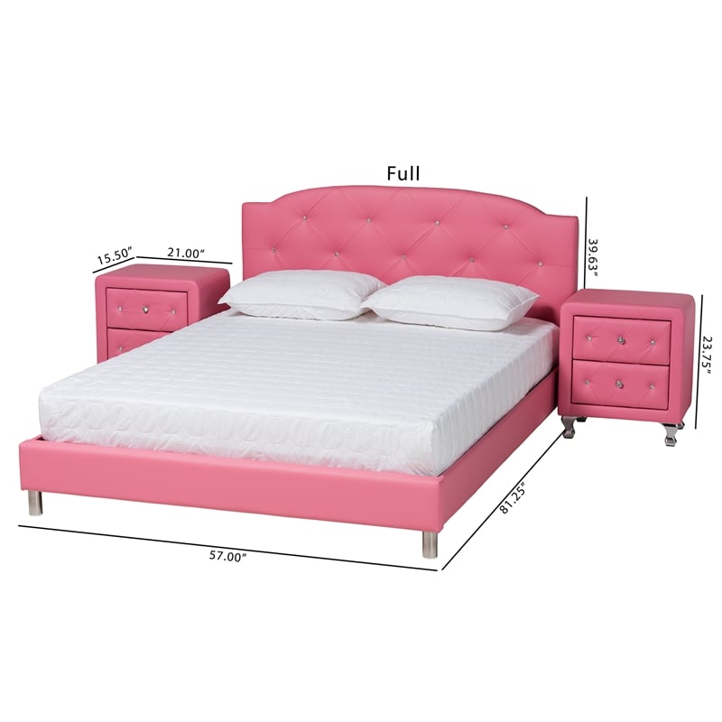 Baxton Studio Canterbury Pink Faux Leather Upholstered Full Size Bedroom Set