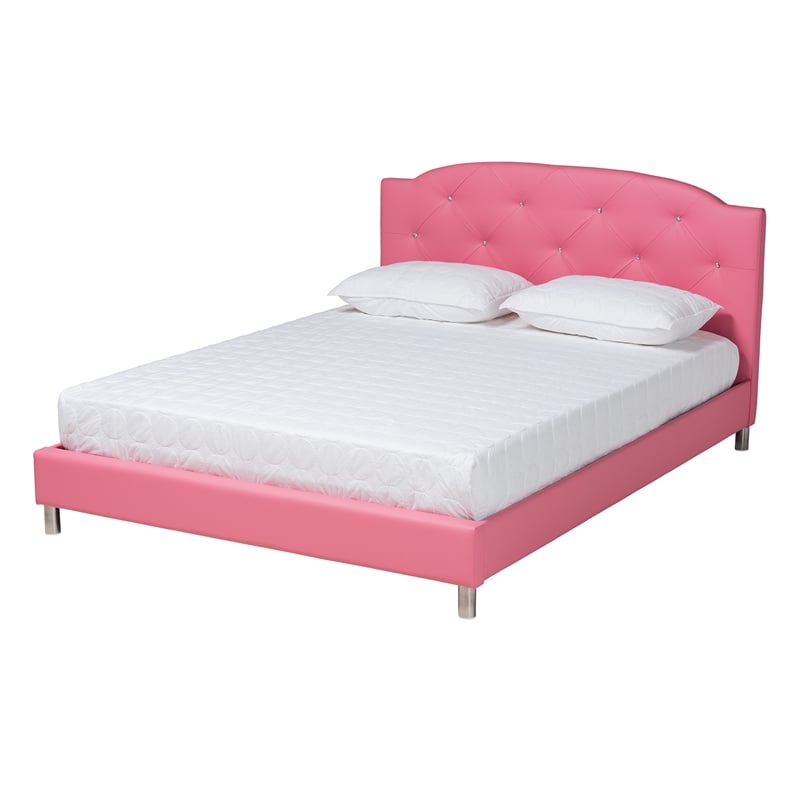 Baxton Studio Canterbury Pink Faux Leather Upholstered Full Size Bedroom Set