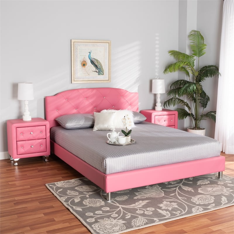 Baxton Studio Canterbury Pink Faux Leather Upholstered Full Size Bedroom Set