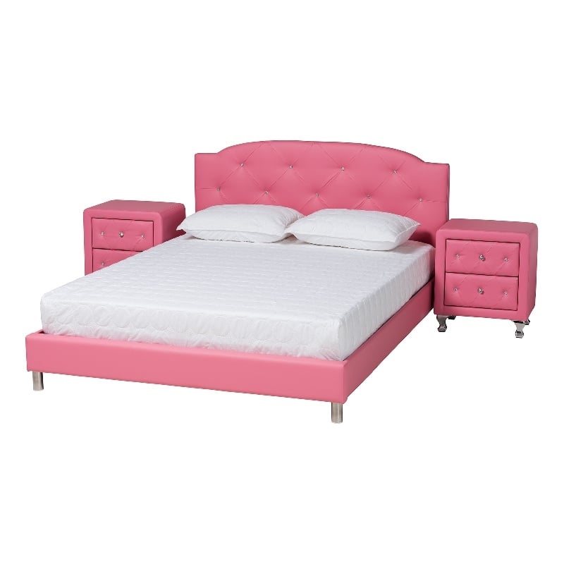 Baxton Studio Canterbury Pink Faux Leather Upholstered Full Size Bedroom Set