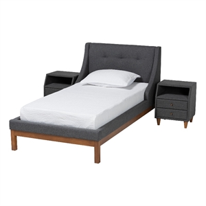 Baxton Studio Louvain Dark Grey Fabric Upholstered Twin Size 3-Piece Bedroom Set