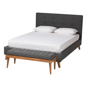 baxton studio valencia dark grey fabric upholstered king size bedroom set