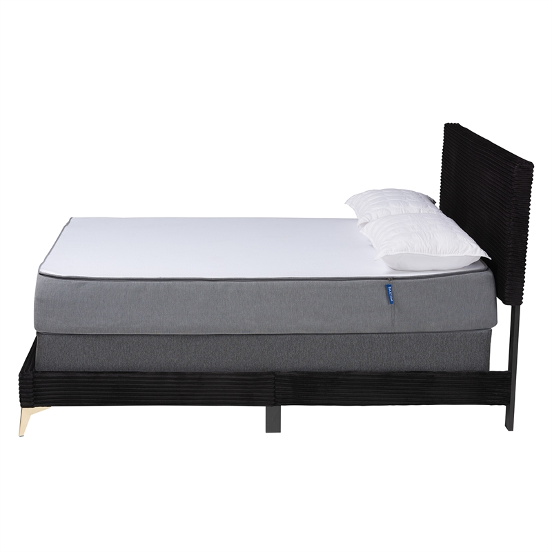 Baxton Studio Abberton Black Velvet and Gold Metal Queen Size Panel Bed