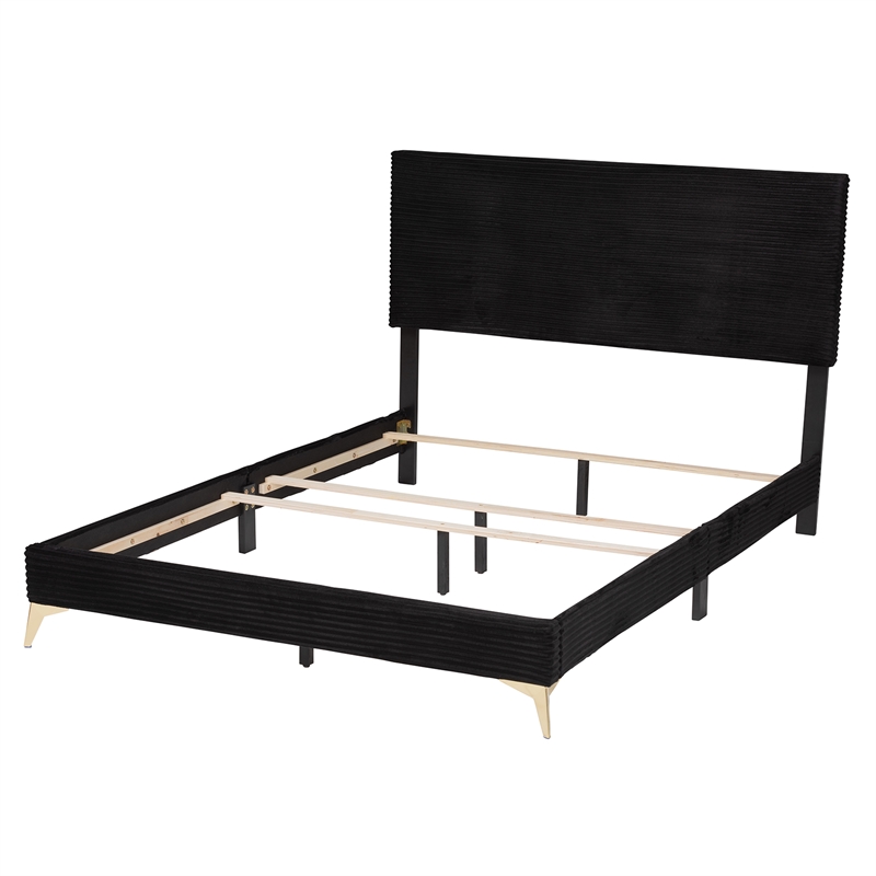 Baxton Studio Abberton Black Velvet and Gold Metal Queen Size Panel Bed