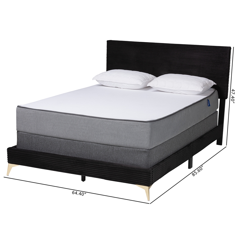 Baxton Studio Abberton Black Velvet and Gold Metal Queen Size Panel Bed