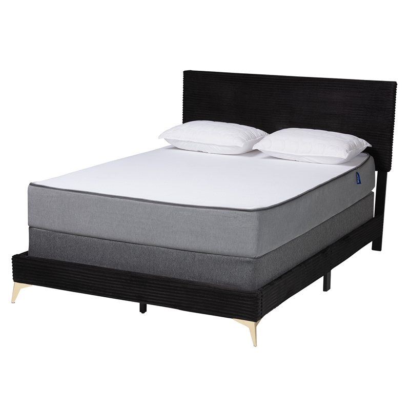 Baxton Studio Abberton Black Velvet and Gold Metal Queen Size Panel Bed