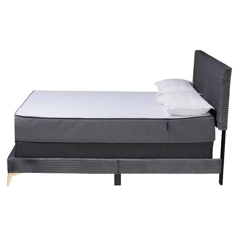 Baxton Studio Abberton Grey Velvet and Gold Metal Queen Size Panel Bed