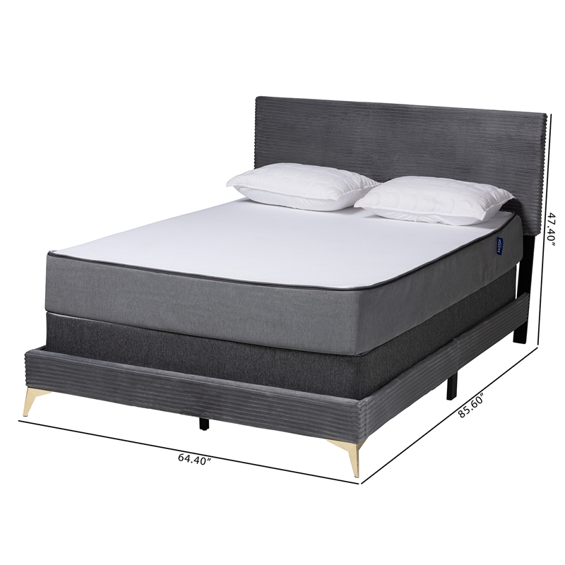 Baxton Studio Abberton Grey Velvet and Gold Metal Queen Size Panel Bed