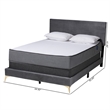 Baxton Studio Abberton Grey Velvet and Gold Metal Queen Size Panel Bed