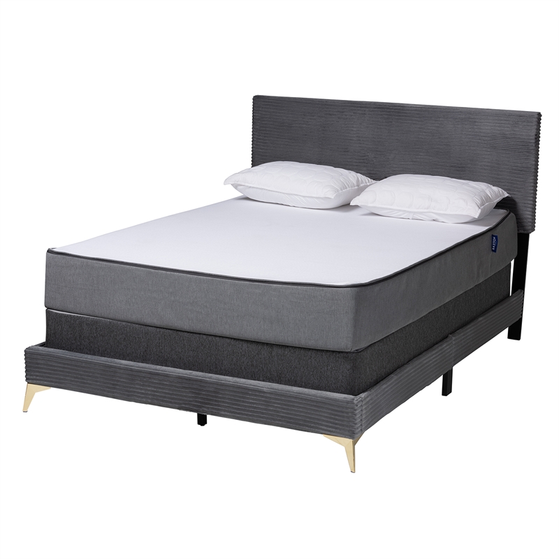 Baxton Studio Abberton Grey Velvet and Gold Metal Queen Size Panel Bed