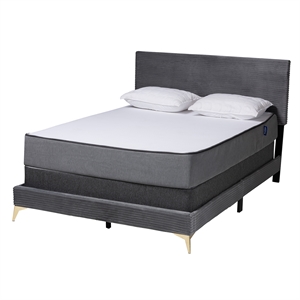 Baxton Studio Abberton Grey Velvet and Gold Metal Queen Size Panel Bed
