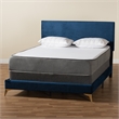 Baxton Studio Abberton Navy Blue Velvet and Gold Metal Queen Size Panel Bed
