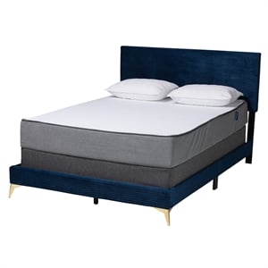 Baxton Studio Abberton Navy Blue Velvet and Gold Metal Queen Size Panel Bed