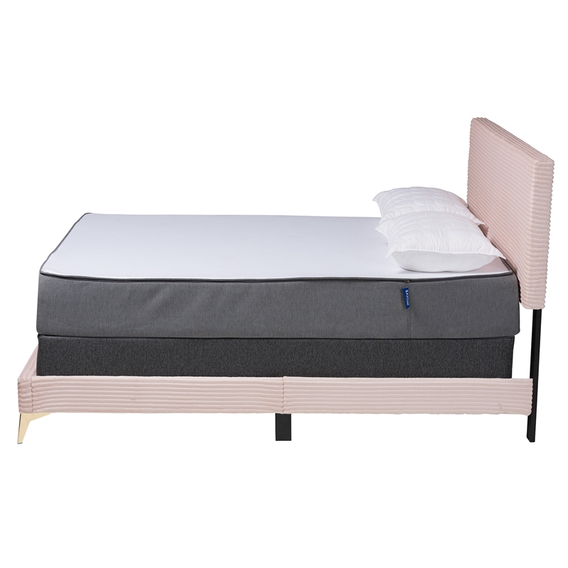 Baxton Studio Abberton Light Pink Velvet and Gold Metal Queen Size Panel Bed