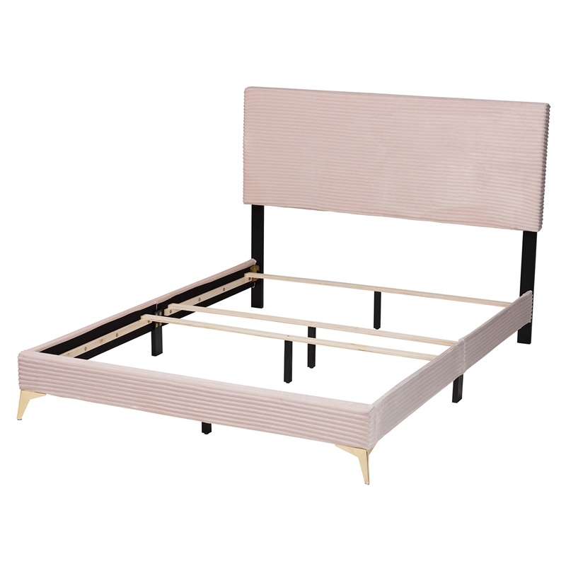 Baxton Studio Abberton Light Pink Velvet and Gold Metal Queen Size Panel Bed