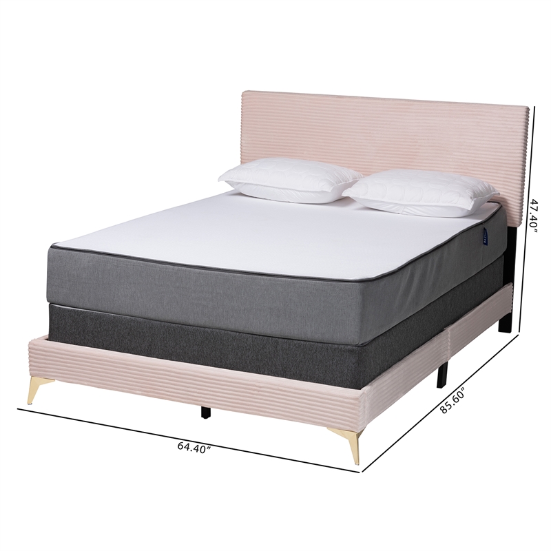 Baxton Studio Abberton Light Pink Velvet and Gold Metal Queen Size Panel Bed
