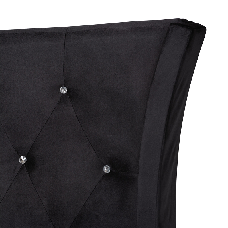 Baxton Studio Easton Black Velvet and Gold Metal Queen Size Panel Bed